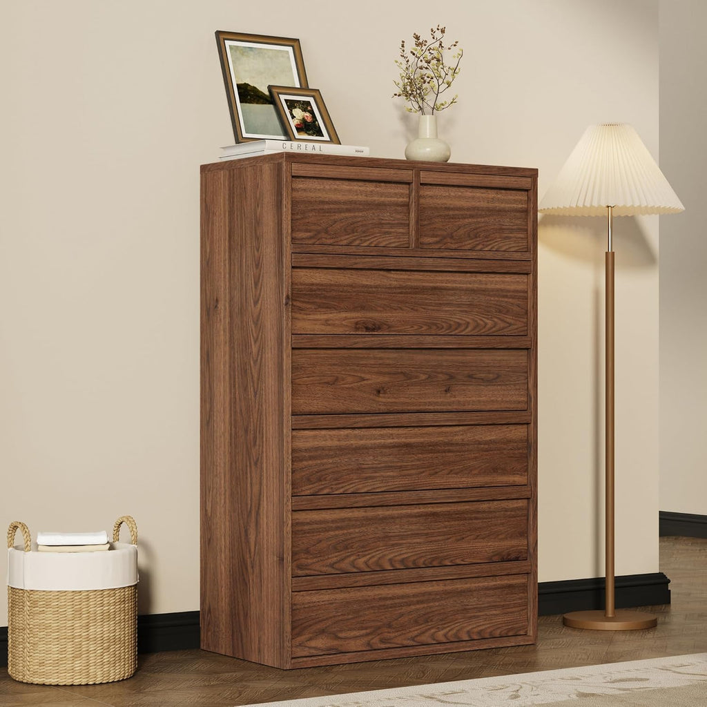 Walnut Tall 7‑Drawer Wooden Dresser