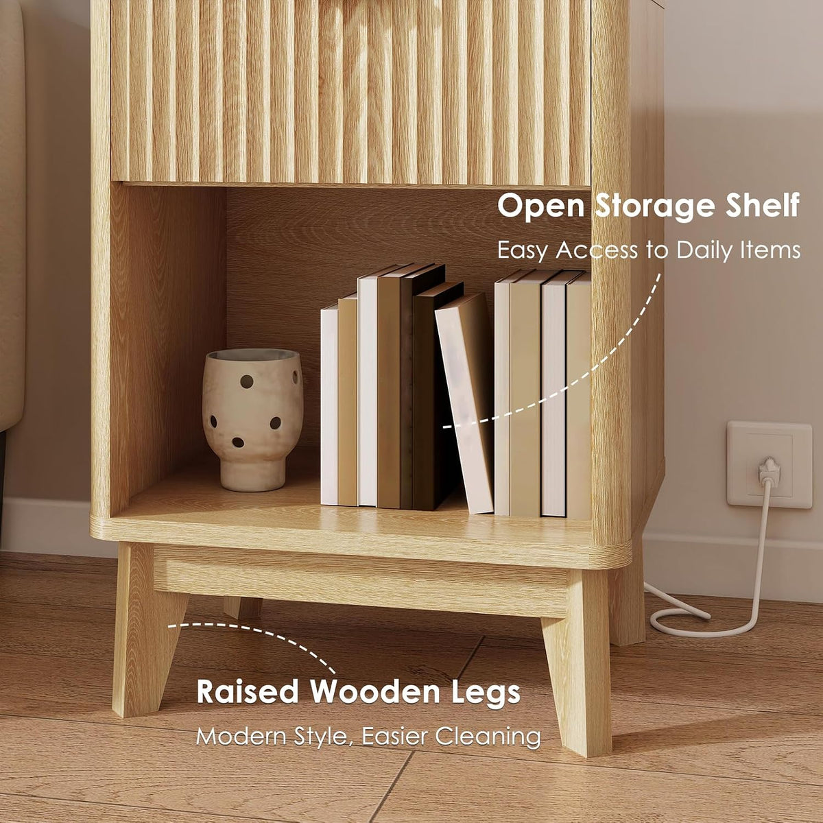 Light Oak 2‑Pack Charging Nightstand