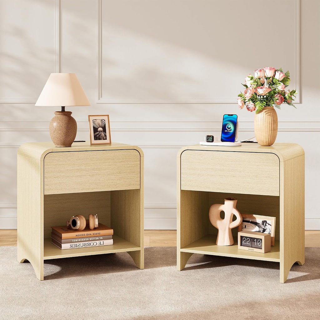 Light Oak 2‑Pack Charging Nightstand