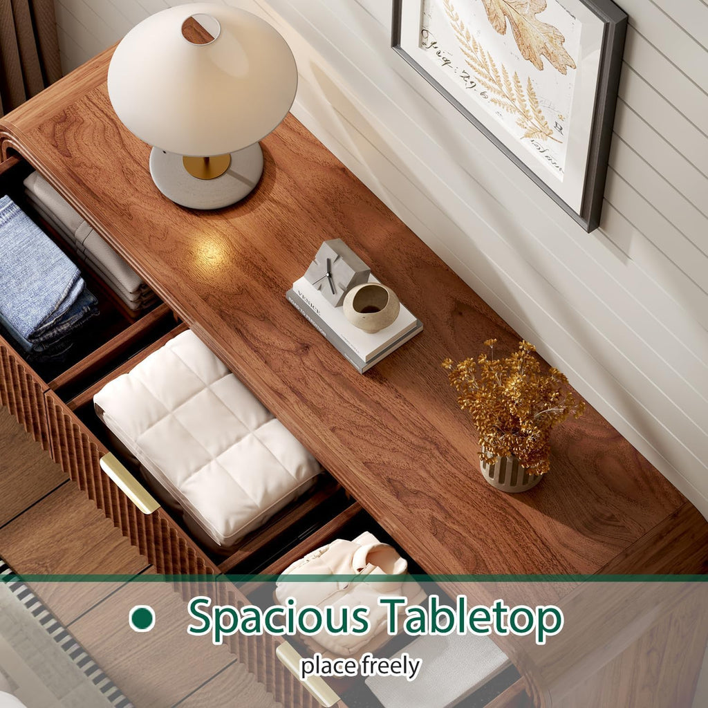 Walnut 8‑Drawer Wide Dresser TV Stand