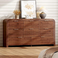 Walnut 8‑Drawer Wide Dresser TV Stand