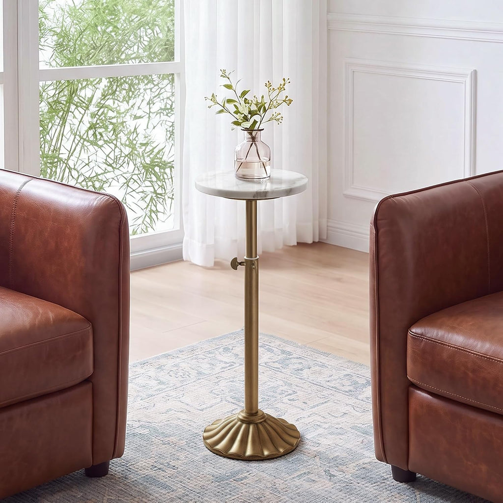 Adjustable Marble Round Pedestal Side Table