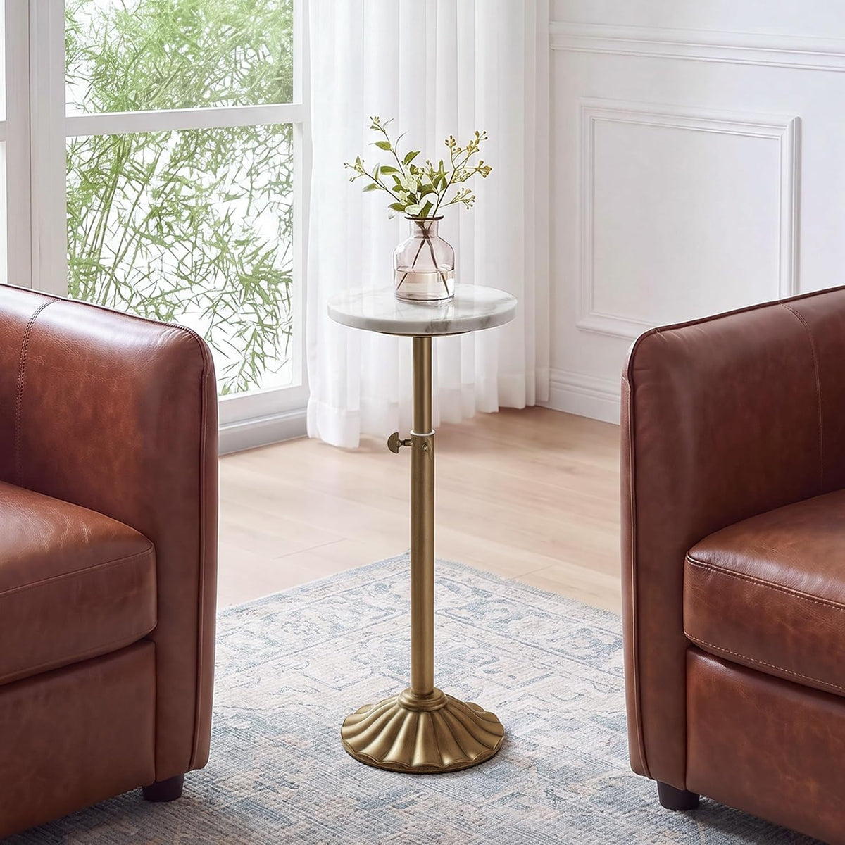 Adjustable Marble Round Pedestal Side Table