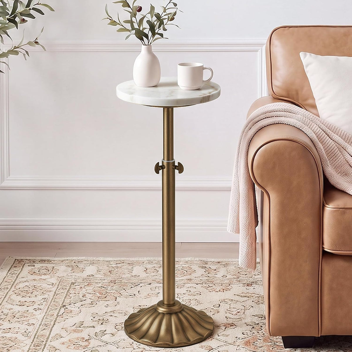 Adjustable Marble Round Pedestal Side Table