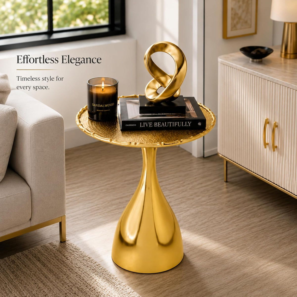 Round Metal Pedestal Base Accent Side Table