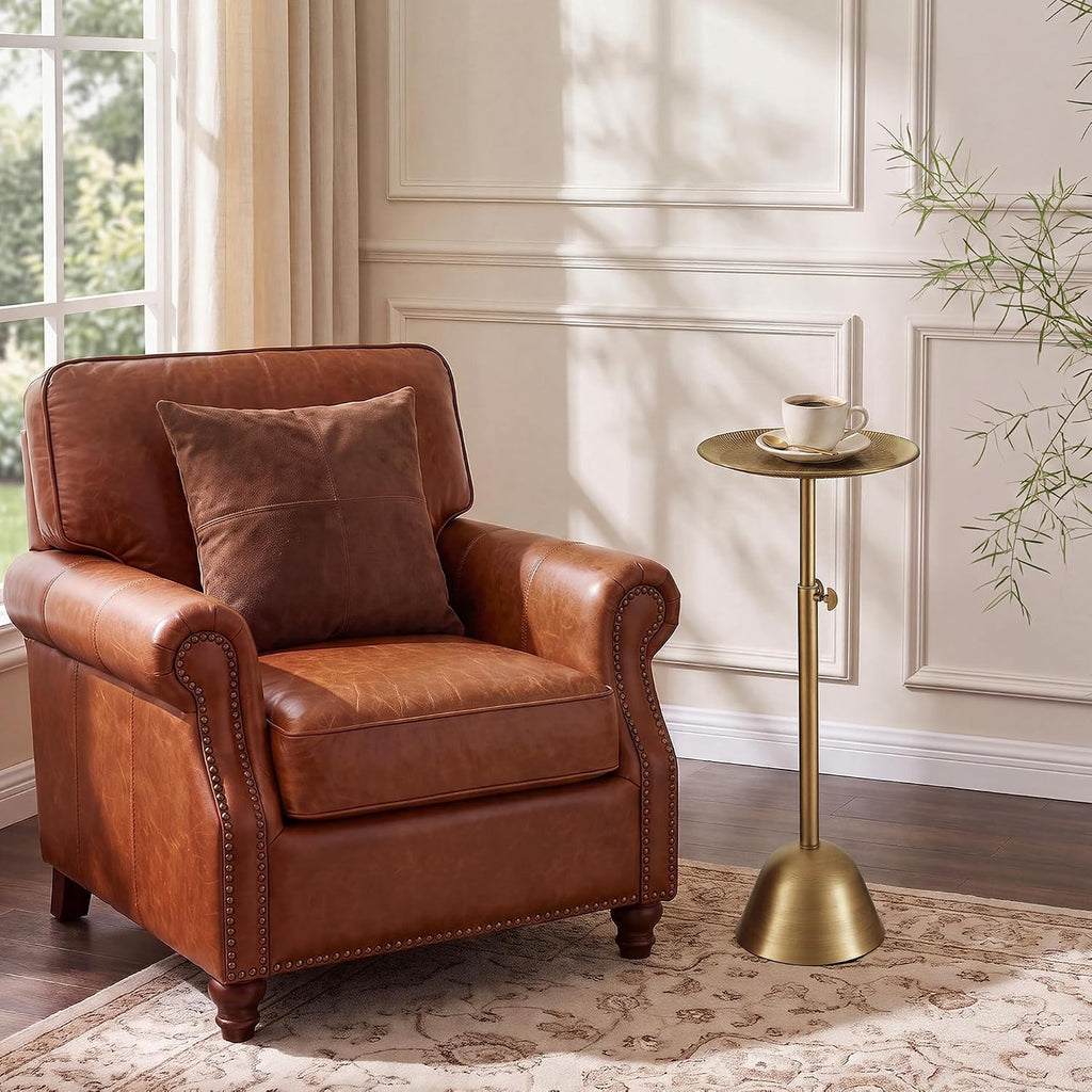 Adjustable‑Height Antique Gold Round Side Table