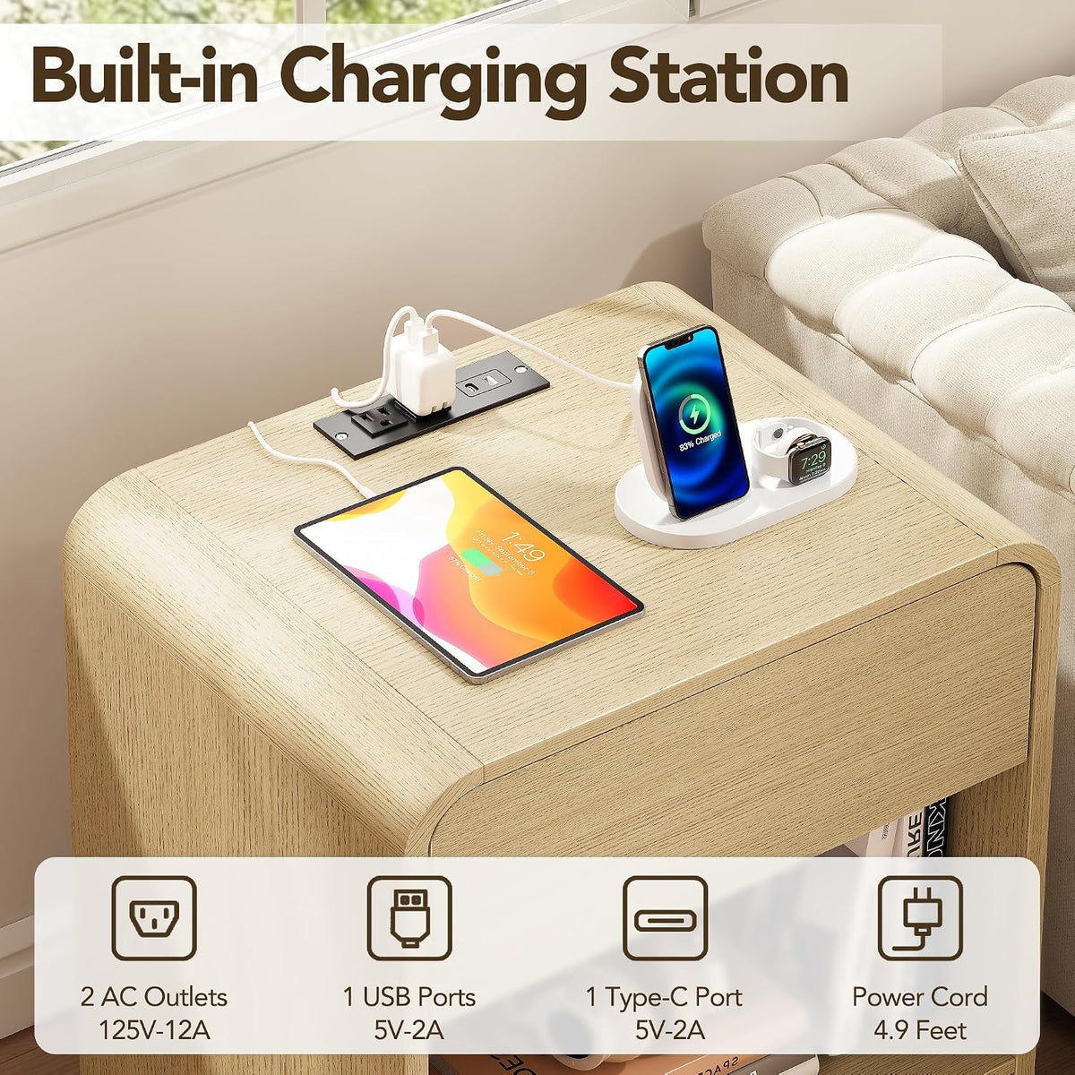 Light Oak 2‑Pack Charging Nightstand