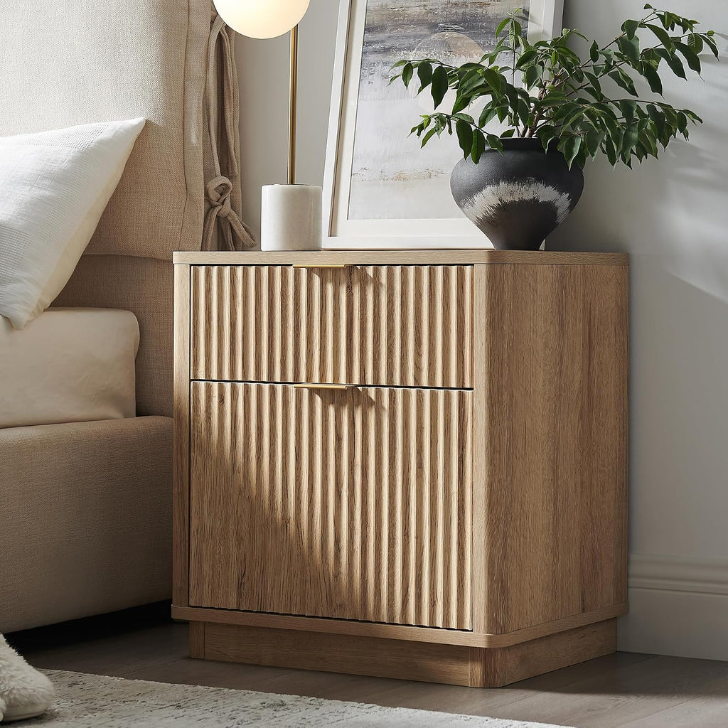 Natural Oak Fluted Charging Nightstand