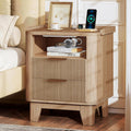 Natural Oak Fluted 2‑Drawer Charging Nightstand