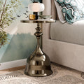Modern Antique Brass Round Pedestal End Table