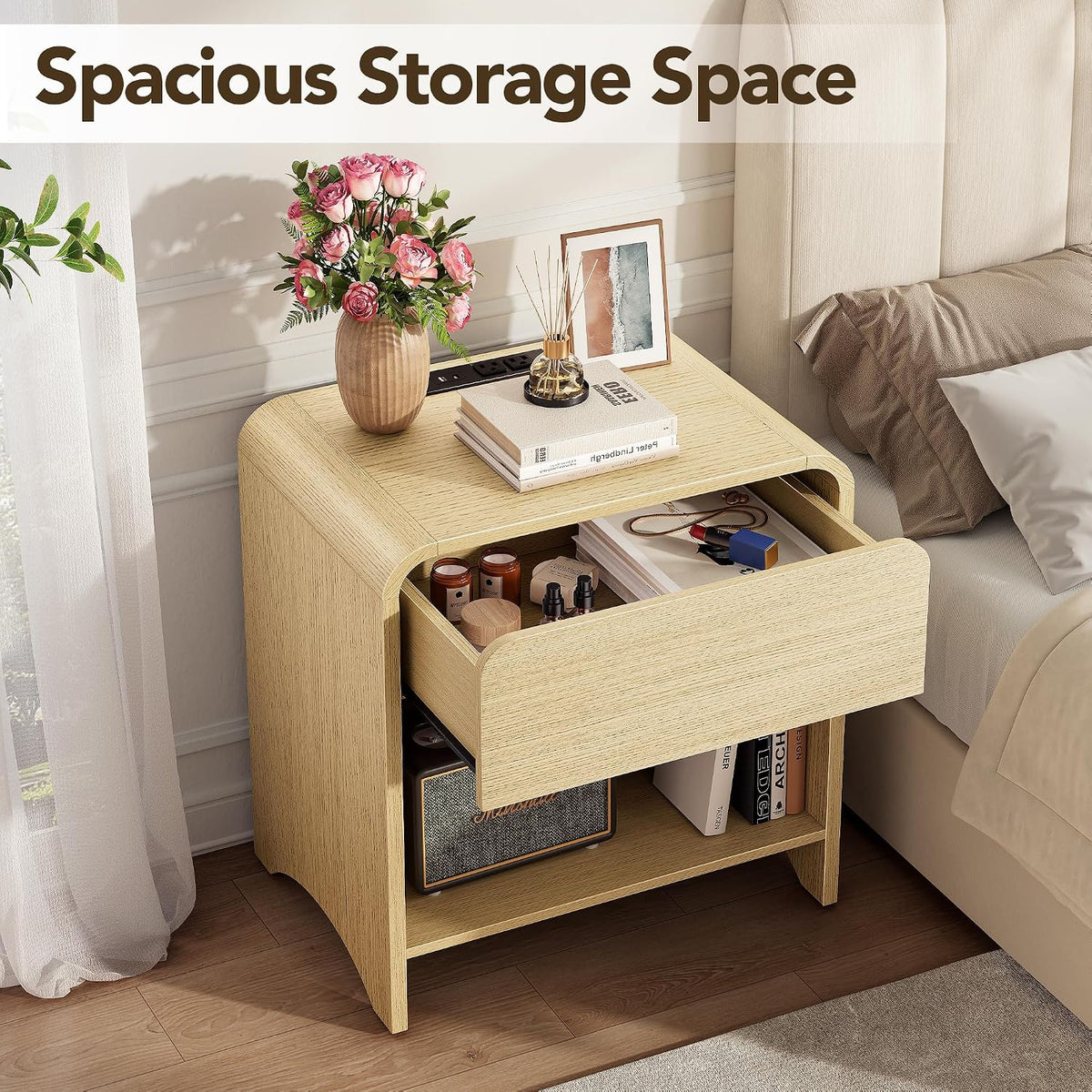 Light Oak 2‑Pack Charging Nightstand