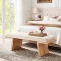 Natural‑Wood Linen Upholstered Bedroom Entryway Bench
