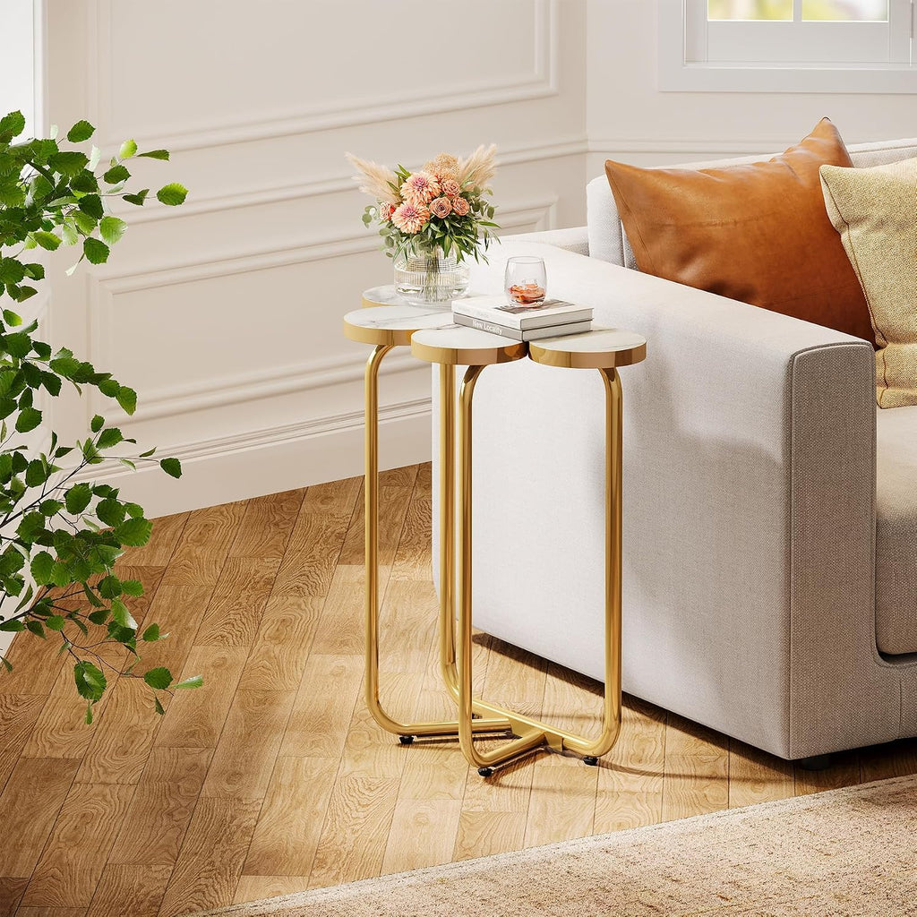 White Gold Faux Marble Narrow Side Table