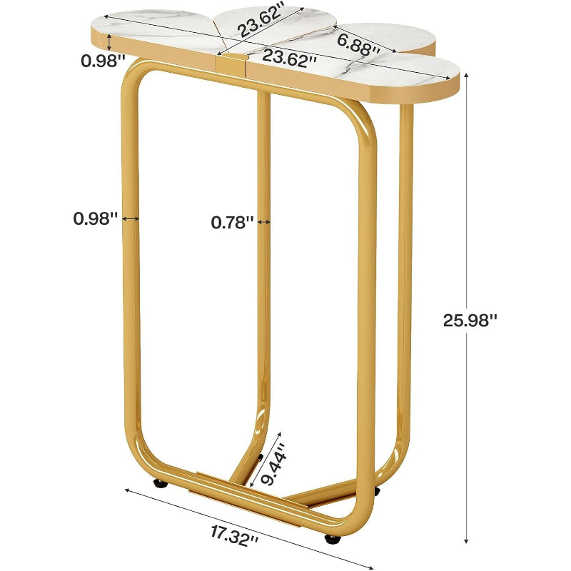 White Gold Faux Marble Narrow Side Table