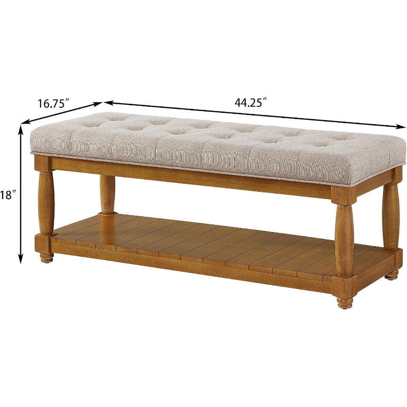 Linen Button‑Tufted Storage Bench