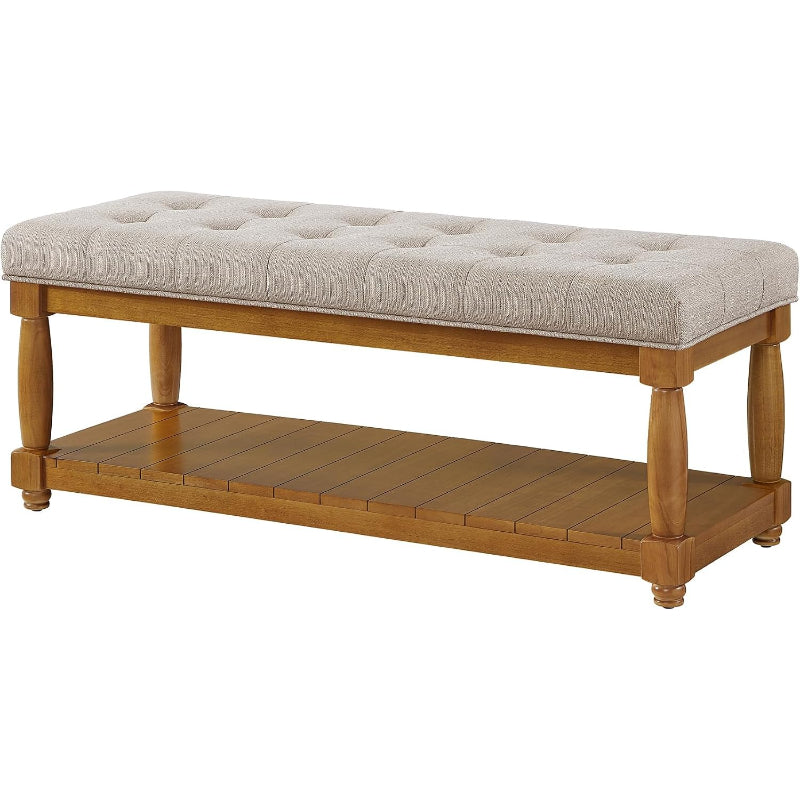 Linen Button‑Tufted Storage Bench