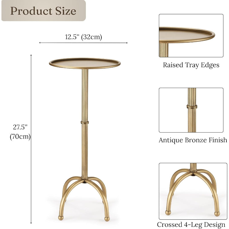 Drink Table, Brass Side Table 12.5''x27.5''