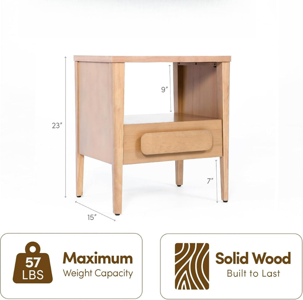 Modern Light Oak Solid Wood Drawer Nightstand