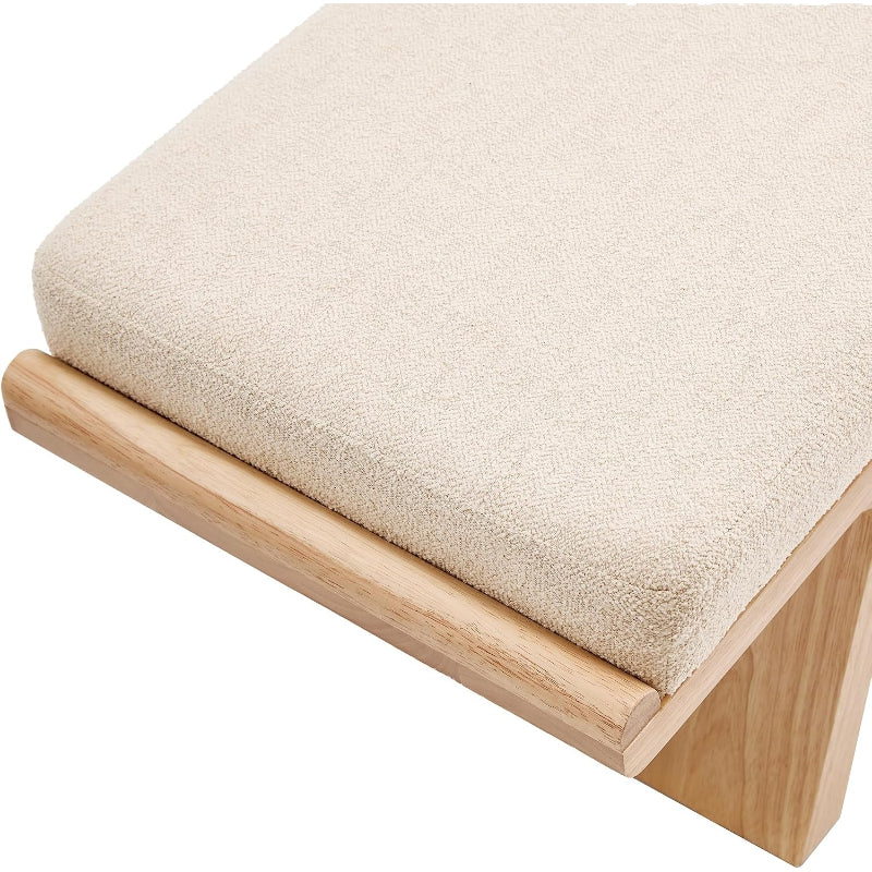 Natural‑Wood Linen Upholstered Bedroom Entryway Bench