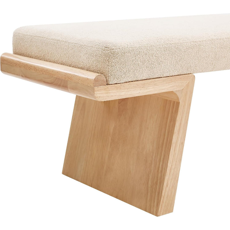 Natural‑Wood Linen Upholstered Bedroom Entryway Bench