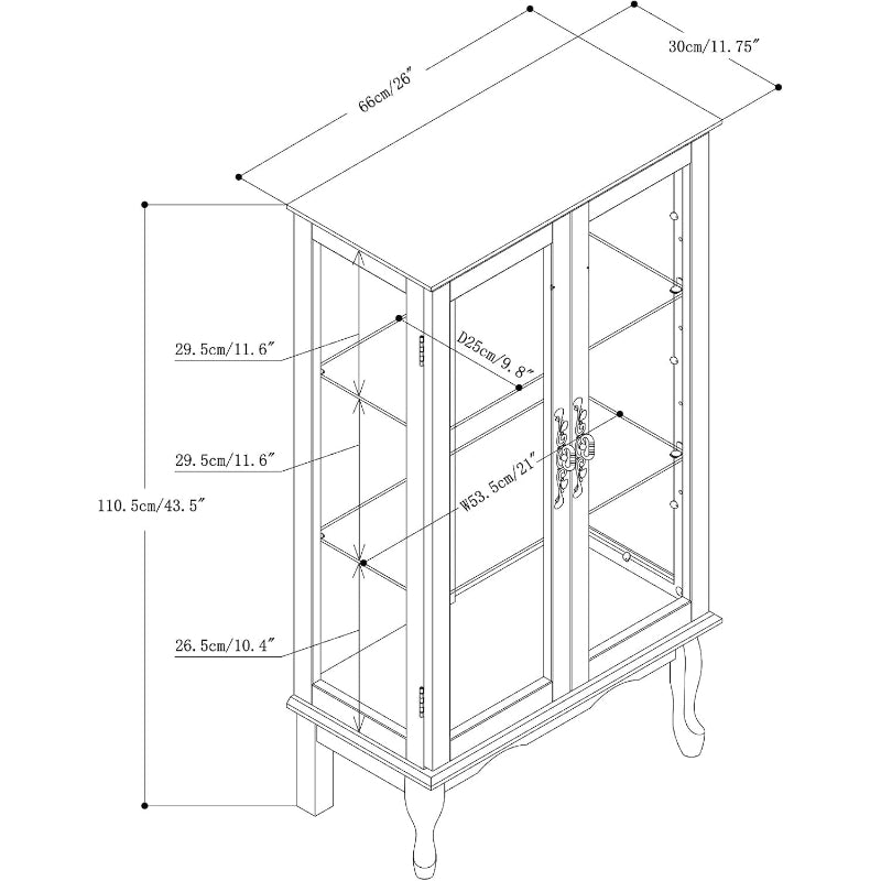 Walnut Vintage Lighted Curio Display Cabinet